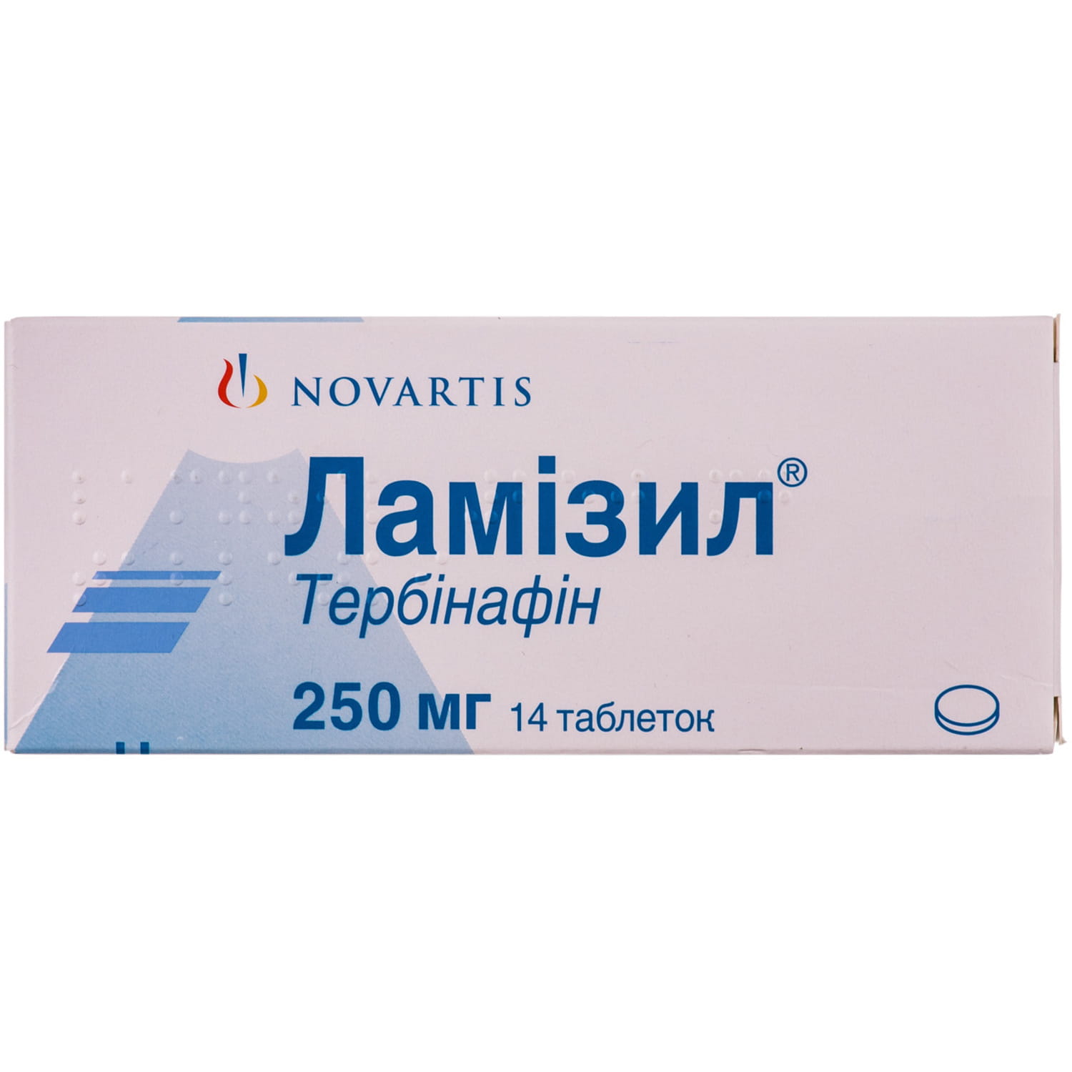 ЛАМІЗИЛ® таблетки по 250 мг; по 14 таблеток у блістері; по 1 блістеру в коробці